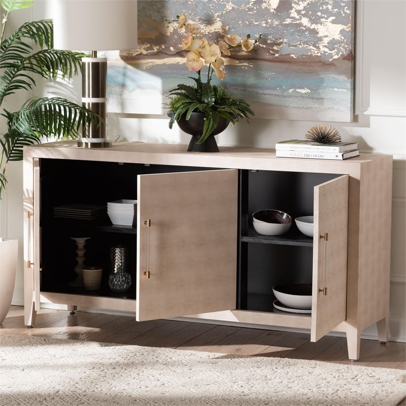 Baxton Studio Nira Faux Shagreen Sideboard  - 3-Door Buffet Storage Cabinet