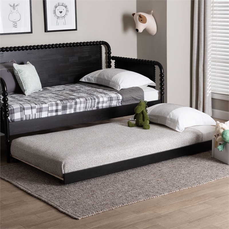 Baxton Studio Lucera Trundle Underbed Low Profile Rolling Base Twin Black