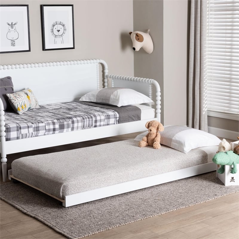 Baxton Studio Lucera Trundle Underbed Low Profile Rolling Base Twin White