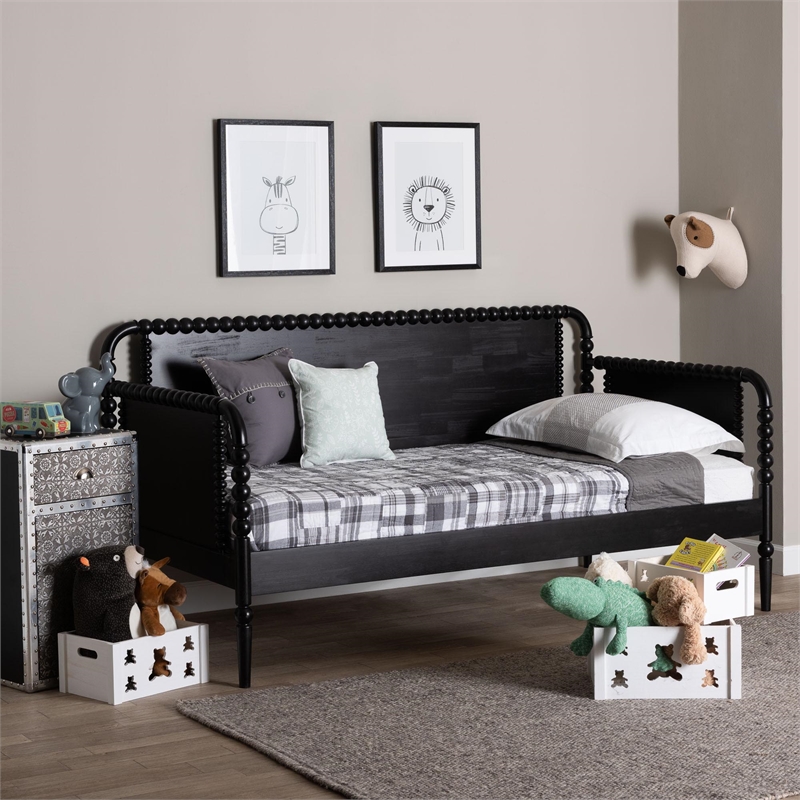 Baxton Studio Lucera Bobbin Daybed Wooden Spindle Bed Frame Twin Black