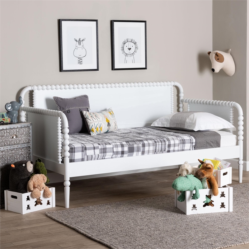 Baxton Studio Lucera Bobbin Daybed Wooden Bed Frame Twin White