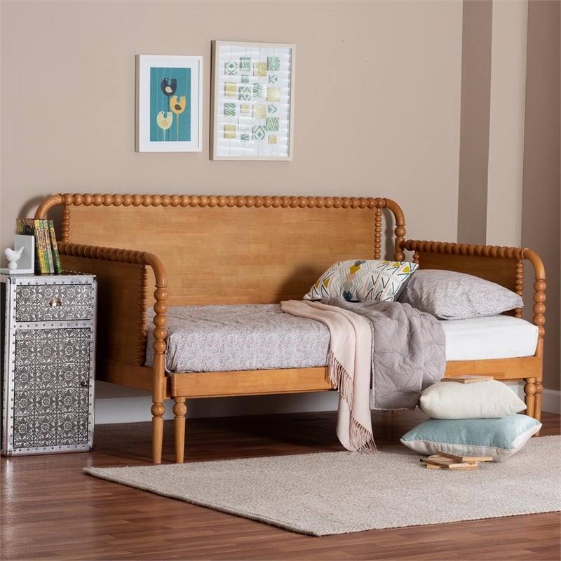 Baxton Studio Lucera Bobbin Twin To King Expandable Daybed Oak Brown