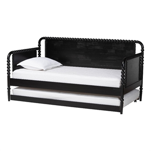 Baxton Studio Lucera Bobbin Daybed with Rolling Trundle Twin Black