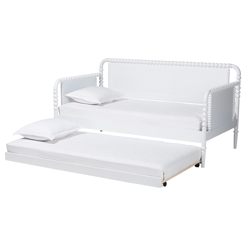 Baxton Studio Lucera Bobbin Daybed with Rolling Trundle Twin White
