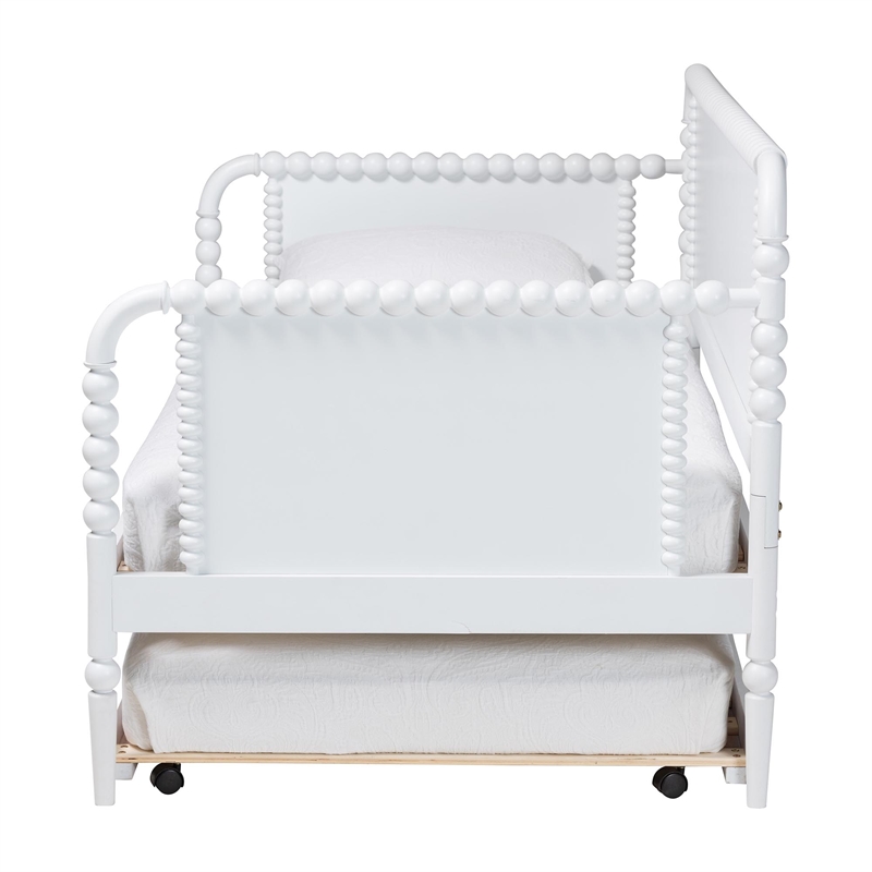 Baxton Studio Lucera Bobbin Daybed with Rolling Trundle Twin White