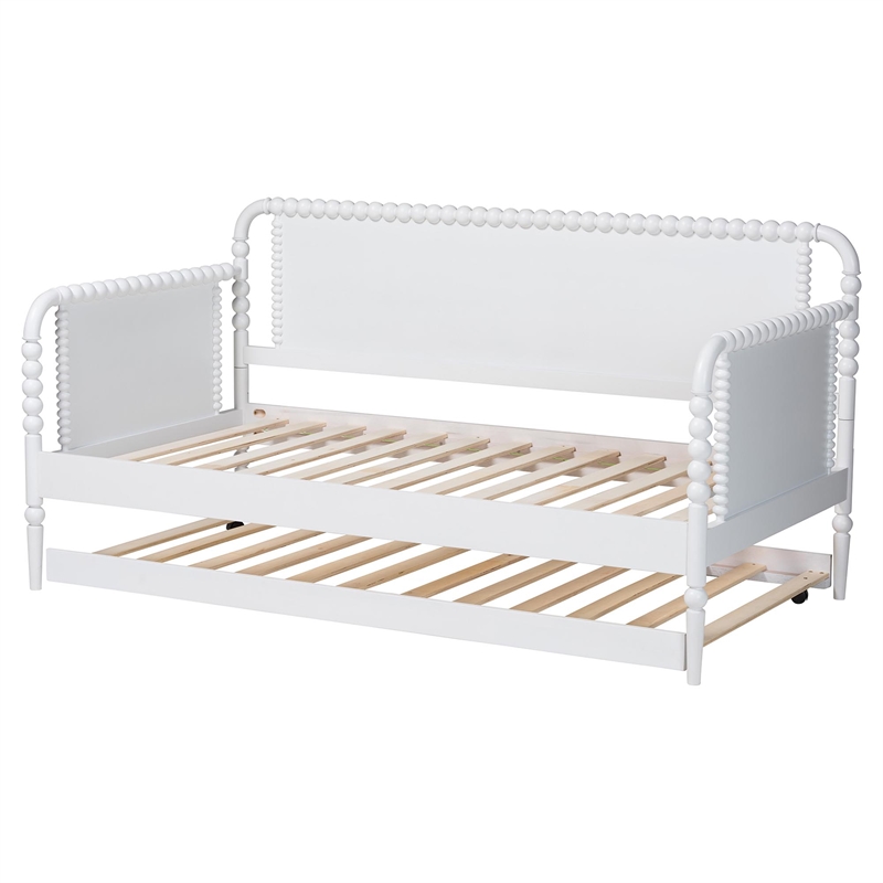 Baxton Studio Lucera Bobbin Daybed with Rolling Trundle Twin White