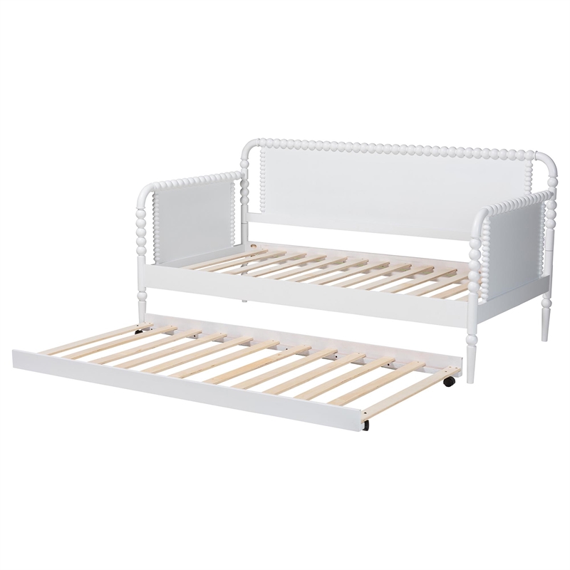 Baxton Studio Lucera Bobbin Daybed with Rolling Trundle Twin White
