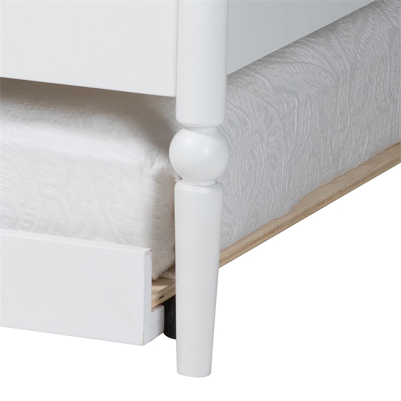 Baxton Studio Lucera Bobbin Daybed with Rolling Trundle Twin White