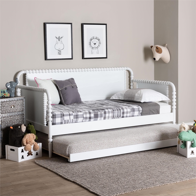 Baxton Studio Lucera Bobbin Daybed with Rolling Trundle Twin White