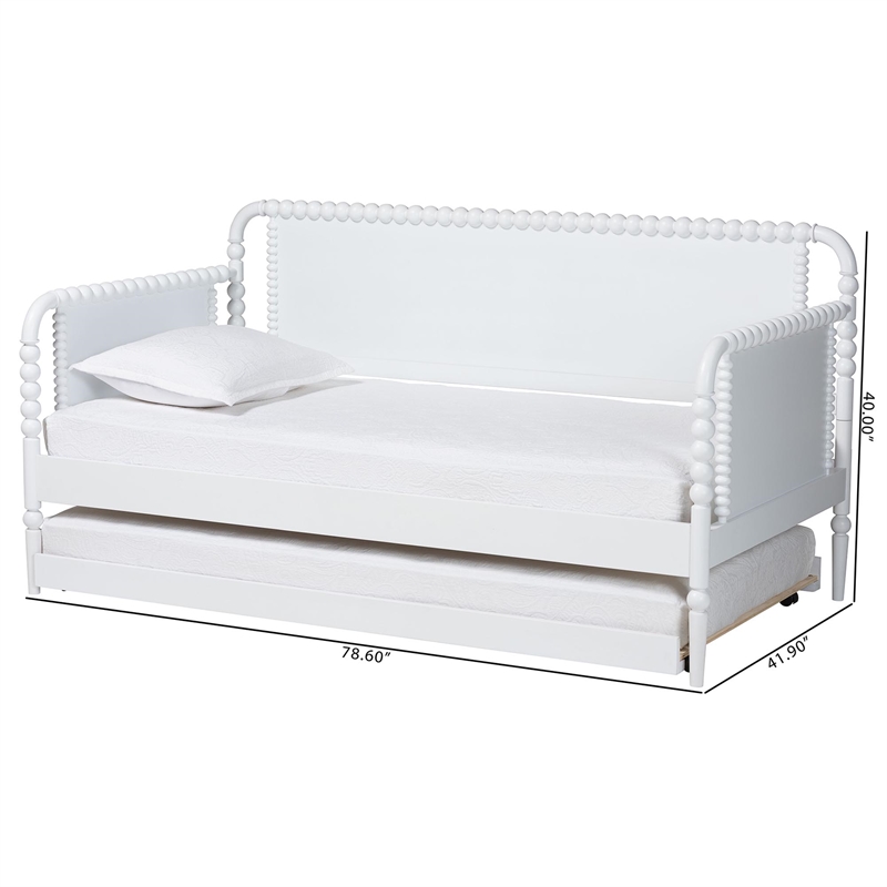Baxton Studio Lucera Bobbin Daybed with Rolling Trundle Twin White