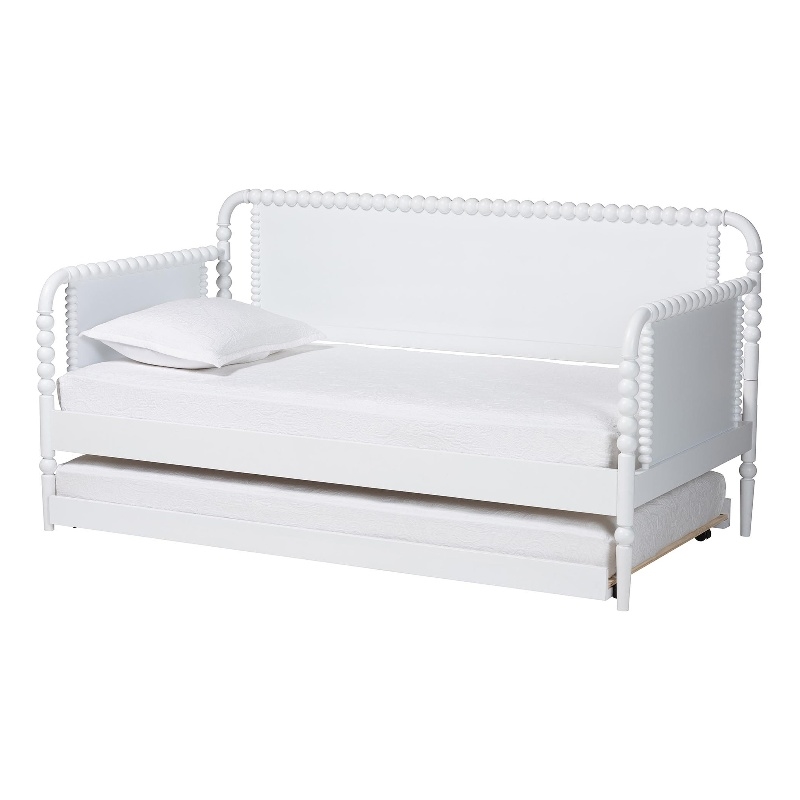 Baxton Studio Lucera Bobbin Daybed with Rolling Trundle Twin White