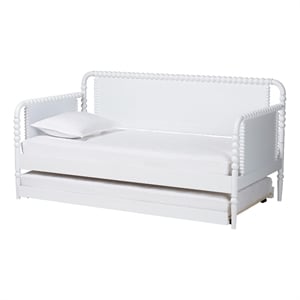 Baxton Studio Lucera Bobbin Daybed with Rolling Trundle Twin White