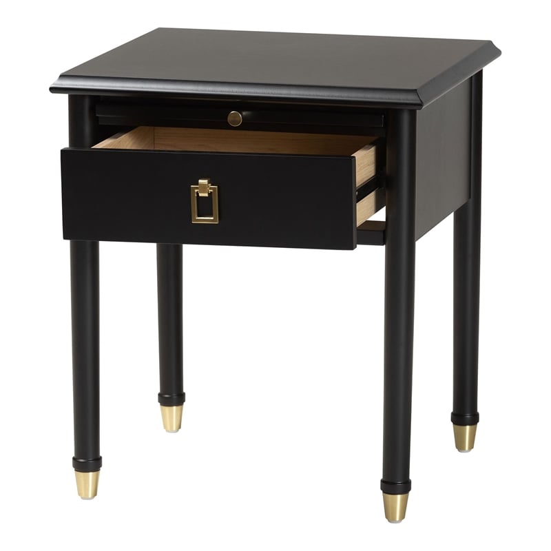 Baxton Studio Tamra Black Wood Nightstand with Pullout Shelf