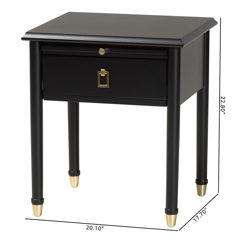 Baxton Studio Tamra Black Wood Nightstand with Pullout Shelf
