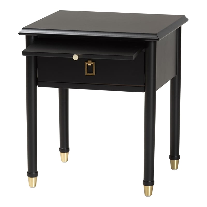 Baxton Studio Tamra Black Wood Nightstand with Pullout Shelf