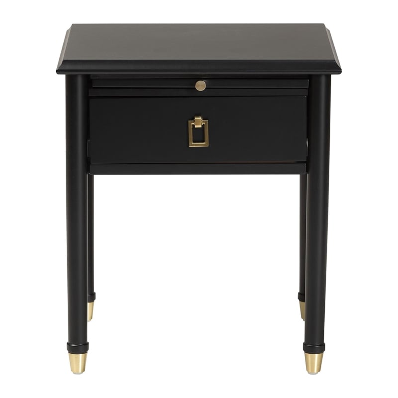 Baxton Studio Tamra Black Wood Nightstand with Pullout Shelf