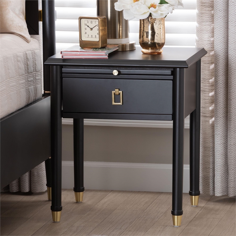 Baxton Studio Tamra Black Wood Nightstand with Pullout Shelf