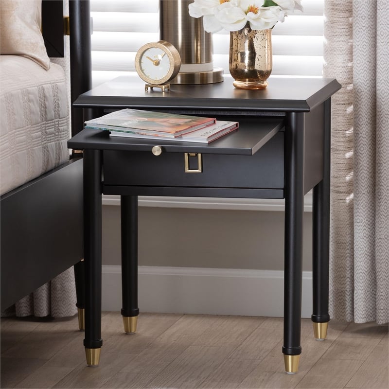 Baxton Studio Tamra Black Wood Nightstand with Pullout Shelf