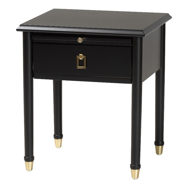 Baxton Studio Tamra Black Wood Nightstand with Pullout Shelf