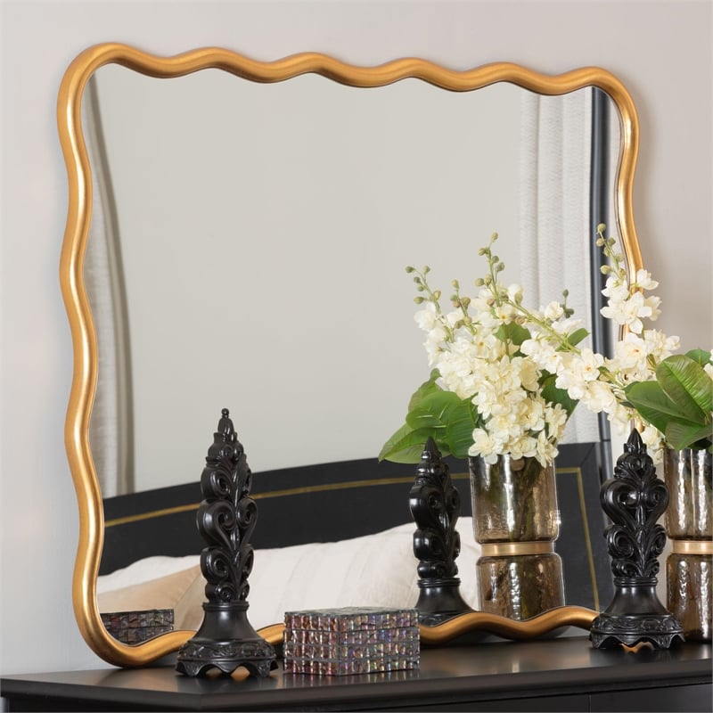 Baxton Studio Cassara Gold Scalloped Rectangular Wall Mirror
