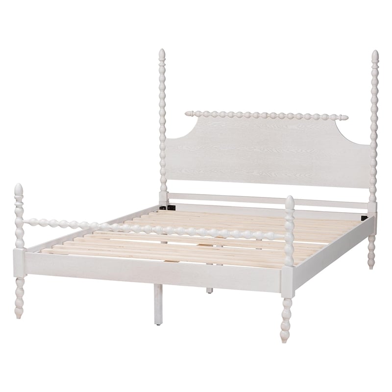 Baxton Studio Caliana Bobbin Four-Poster Platform Bed White Queen