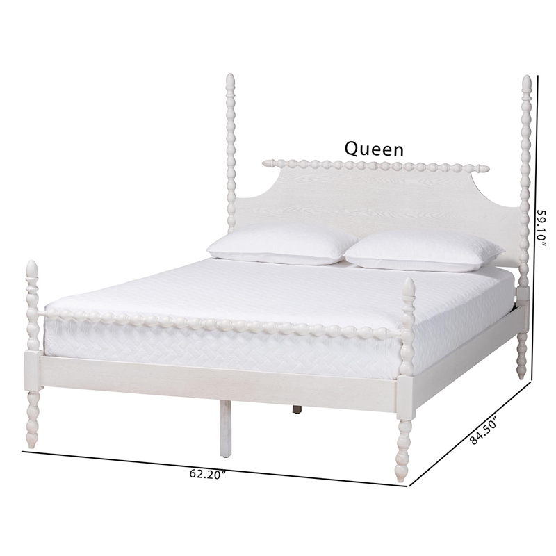 Baxton Studio Caliana Bobbin Four-Poster Platform Bed White Queen
