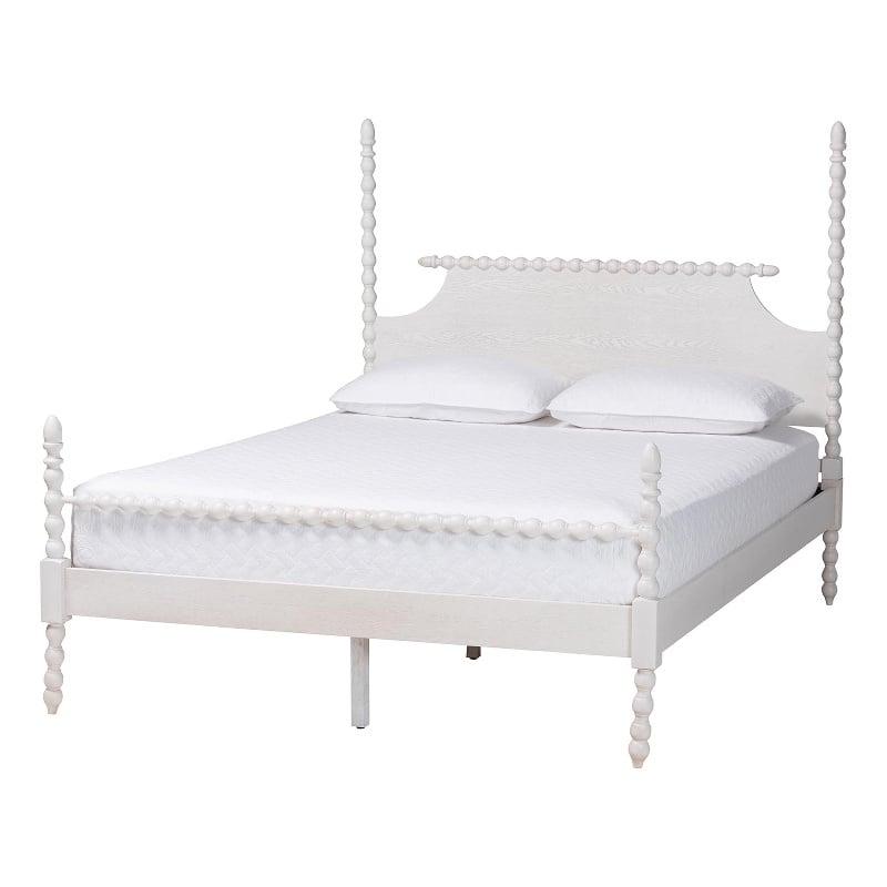 Baxton Studio Caliana Bobbin Four-Poster Platform Bed White Queen