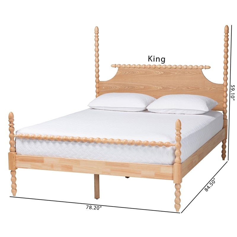 Baxton Studio Caliana Bobbin Four-Poster Platform Bed Natural Brown Queen