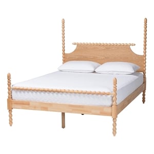 Baxton Studio Caliana Bobbin Four-Poster Platform Bed Natural Brown Queen