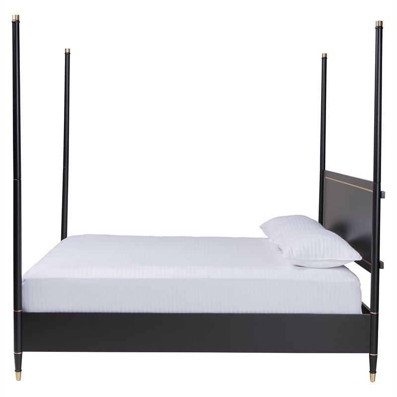 Baxton Studio Tamra Four-Poster Platform Bed Black Wood Bed Frame King