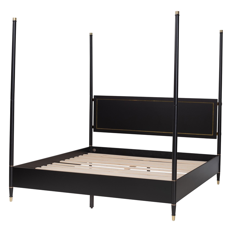 Baxton Studio Tamra Four-Poster Platform Bed Black Wood Bed Frame King