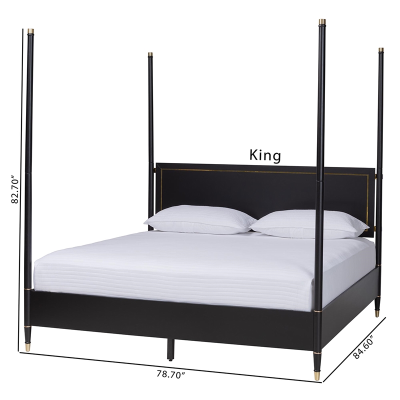 Baxton Studio Tamra Four-Poster Platform Bed Black Wood Bed Frame King