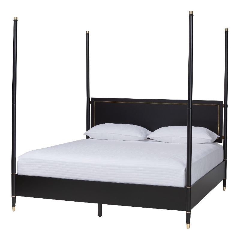 Baxton Studio Tamra Four-Poster Platform Bed Black Wood Bed Frame King