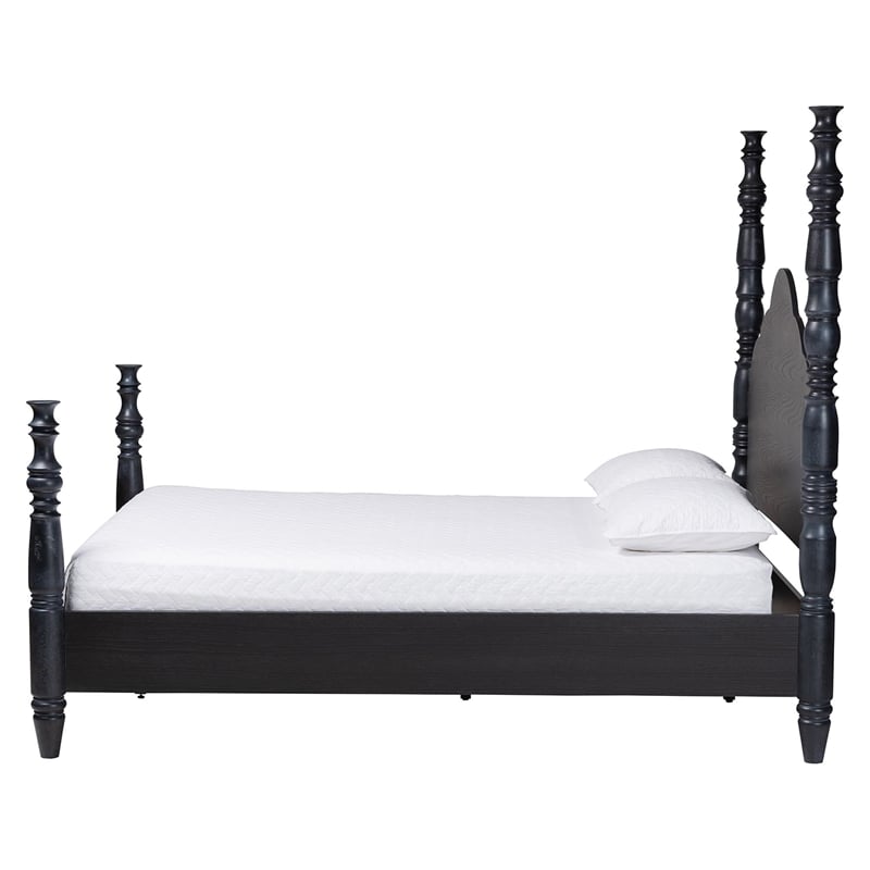 Baxton Studio Martino Four-Poster Platform Bed Black Queen
