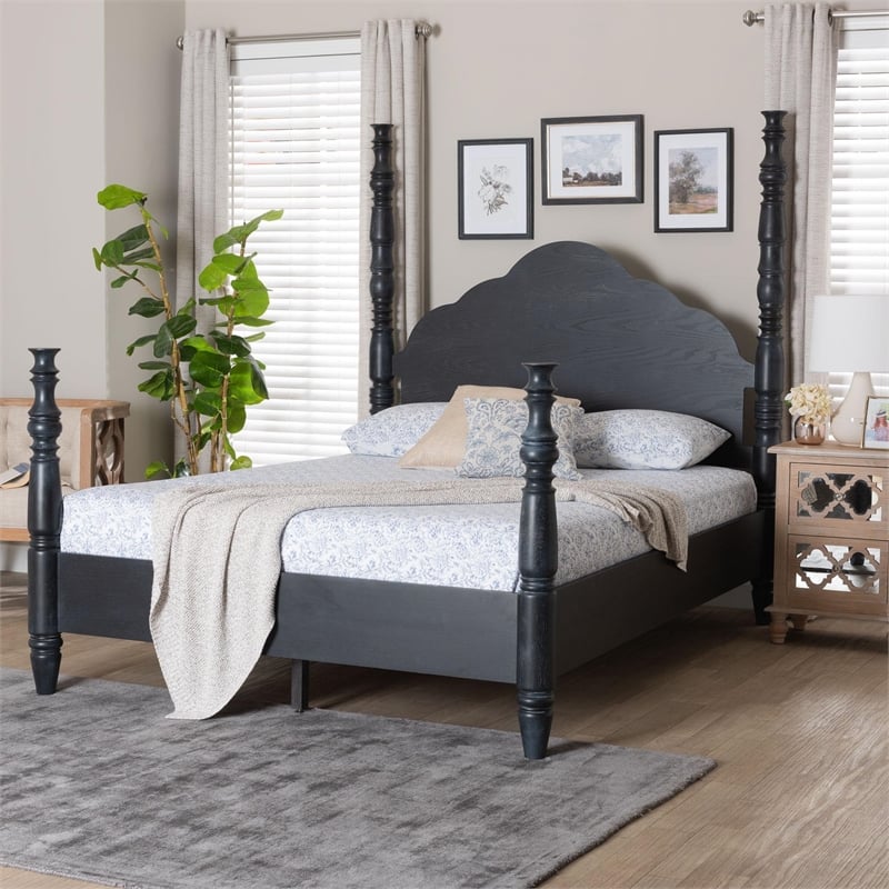 Baxton Studio Martino Four-Poster Platform Bed Black Queen