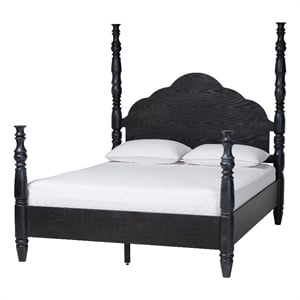 Baxton Studio Martino Four-Poster Platform Bed Black Queen
