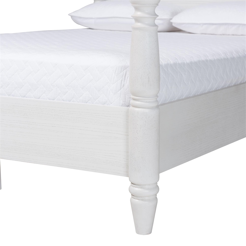 Baxton Studio Martino Four-Poster Platform Bed White Queen