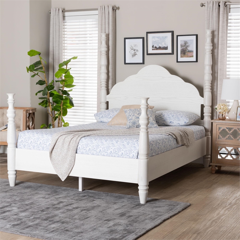 Baxton Studio Martino Four-Poster Platform Bed White Queen