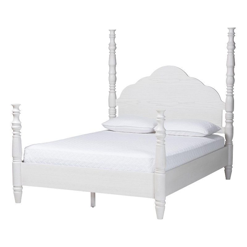 Baxton Studio Martino Four-Poster Platform Bed White Queen