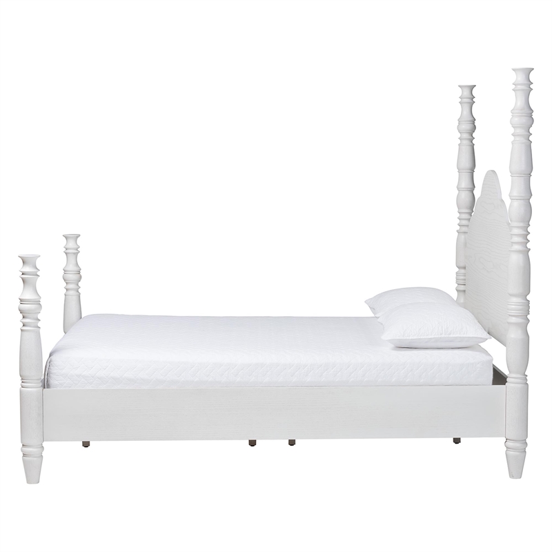 Baxton Studio Martino Four-Poster Platform Bed White King