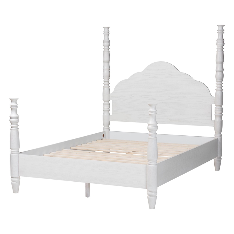 Baxton Studio Martino Four-Poster Platform Bed White King