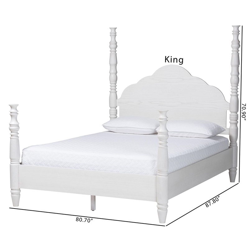 Baxton Studio Martino Four-Poster Platform Bed White King