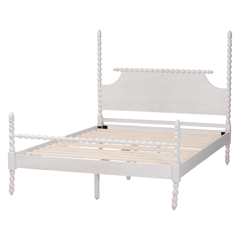 Baxton Studio Caliana Bobbin Four-Poster Platform Bed White King