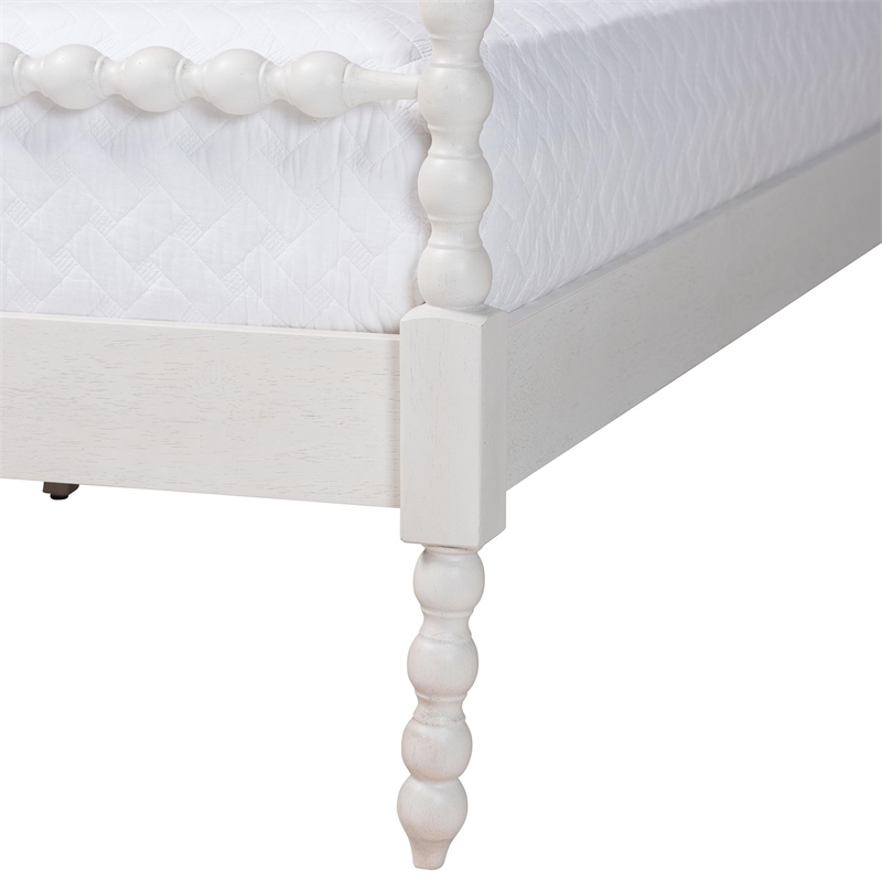 Baxton Studio Caliana Bobbin Four-Poster Platform Bed White King