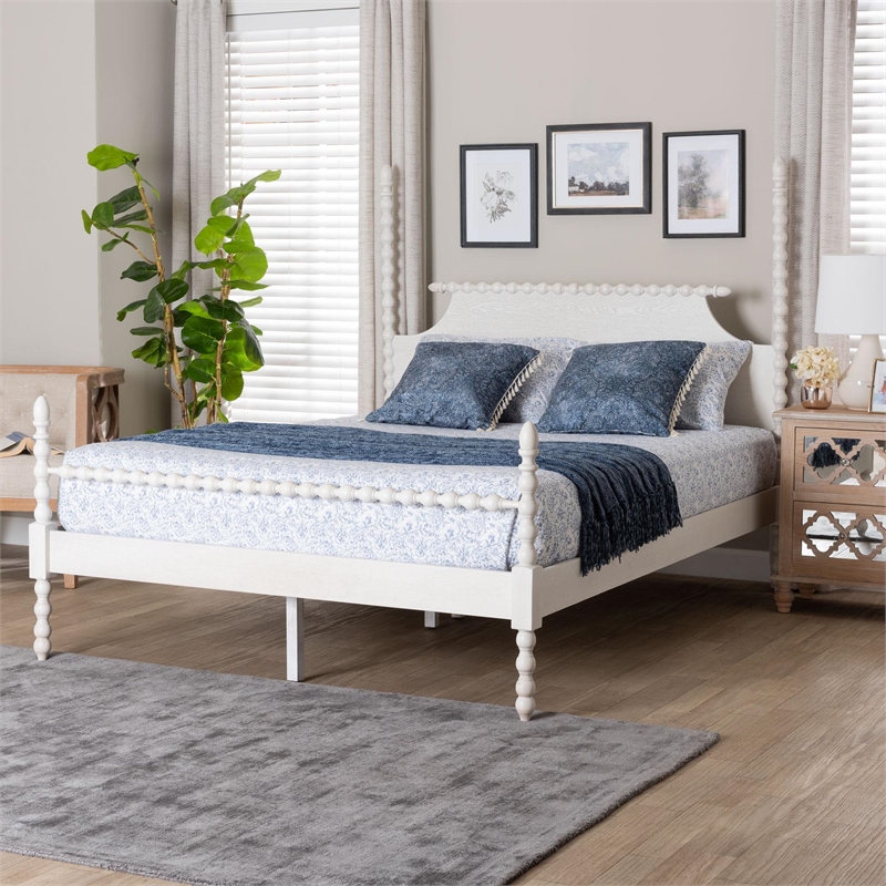 Baxton Studio Caliana Bobbin Four-Poster Platform Bed White King