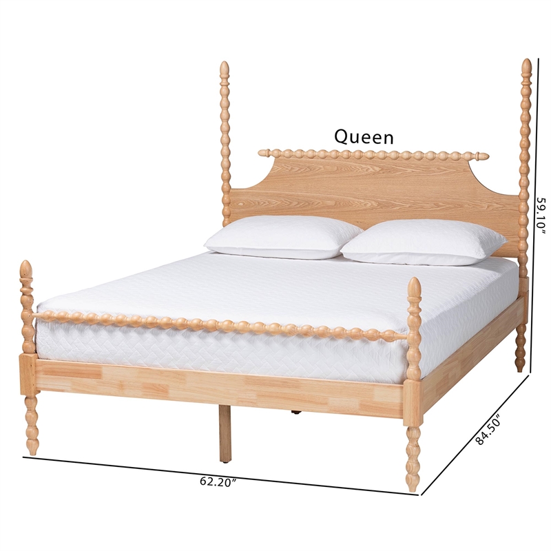 Baxton Studio Caliana Bobbin Four-Poster Platform Bed Natural Brown King