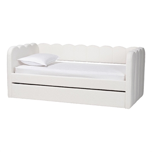 Baxton Studio Palmer Cream Teddy-Bear Fabric Daybed with Rolling Trundle Twin