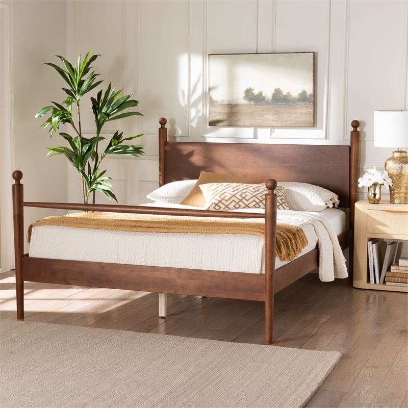 Baxton Studio Gianetta Wood Platform Bed Traditional Poster Bed Frame Queen