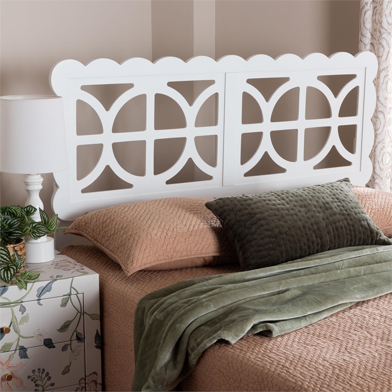 Baxton Studio Nansen Wood Headboard with Scalloped Frame Full White