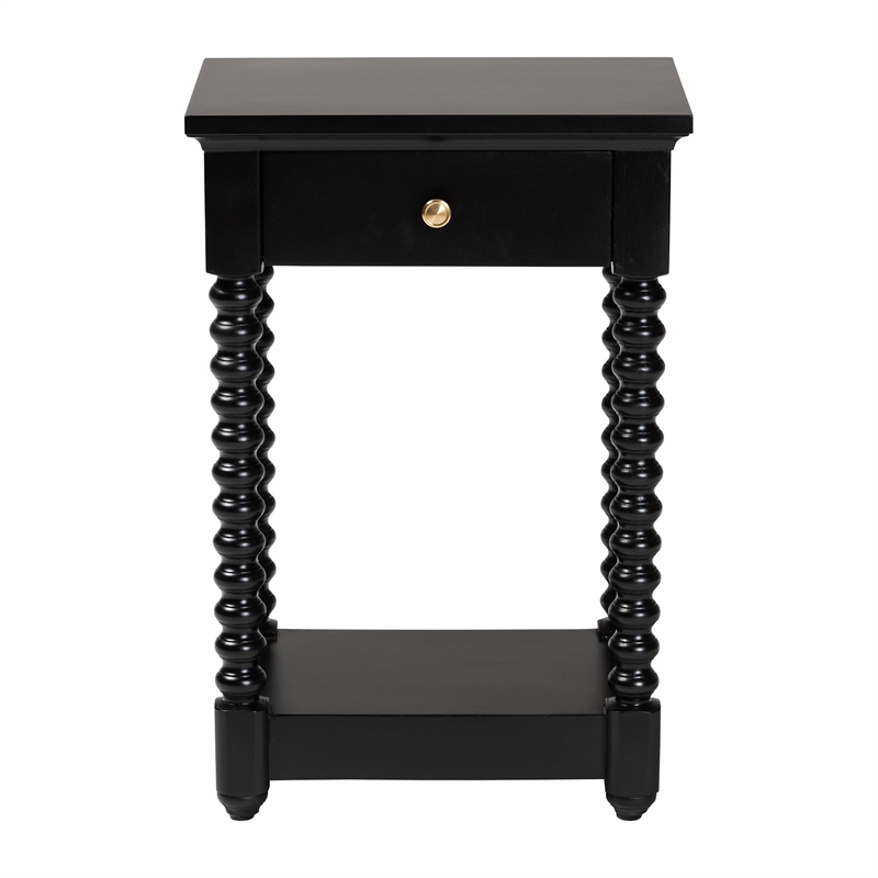 Baxton Studio Terentia Nightstand with Bobbin Legs 1-Drawer Black
